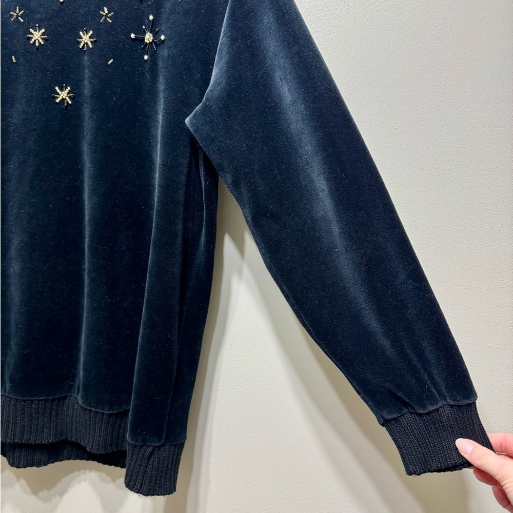 Vintage Summit Place Embellished Beaded Soft Velvet Sweater Shirt Top Black - Picture 3 of 6